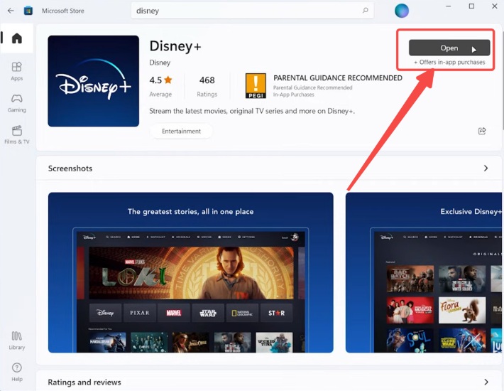Disney+ im Microsoft Store öffnen