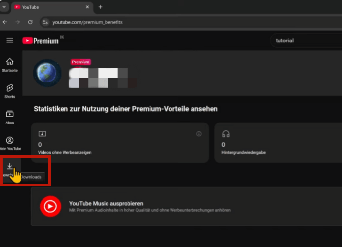 ownload im Menü in YouTube