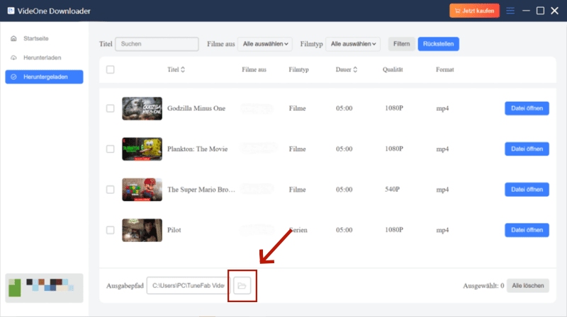 Download-Ordner in VideOne finden