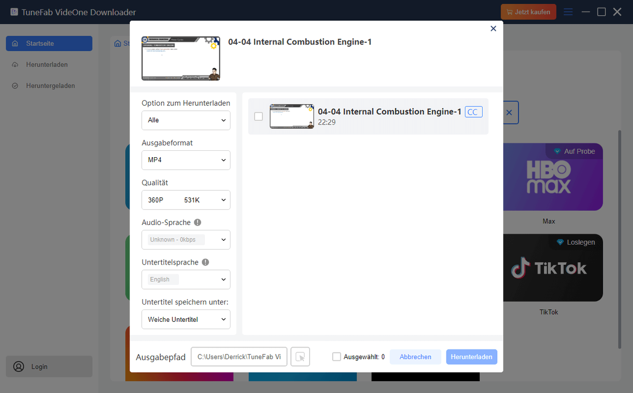 Download-Parameter einstellen