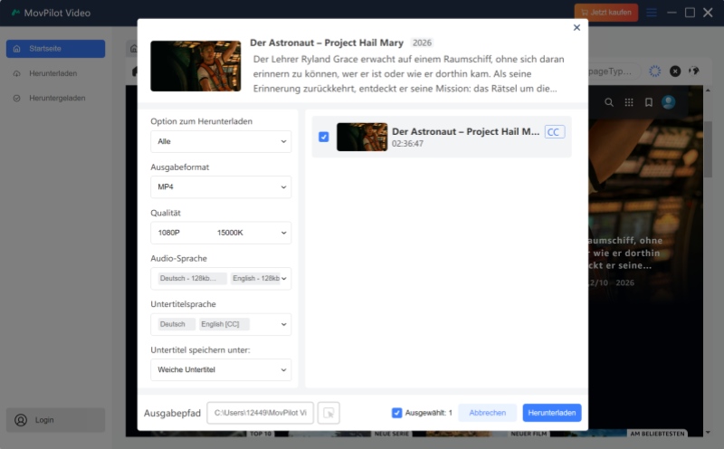 Download-Test bei MovPilot Amazon Prime Video Downloader