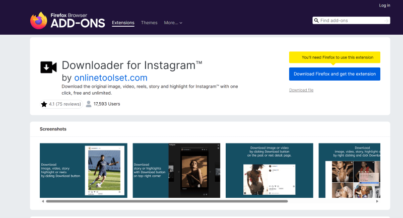 Downloader for Instagram(TM) FireFox Erweiterung