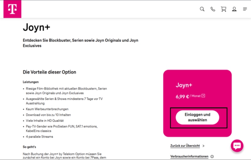 ein Joyn Plus-Abonnement in Telekom abschließen