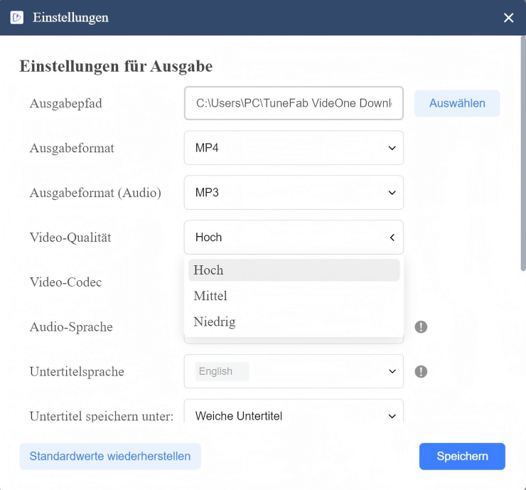 Video- und Audioqualität einzelner Videos anpassen