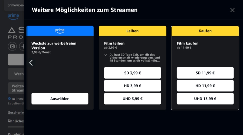 Filme kaufen in Amazon Prime