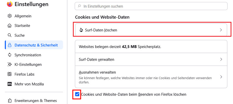 Firefox Browserdaten löschen