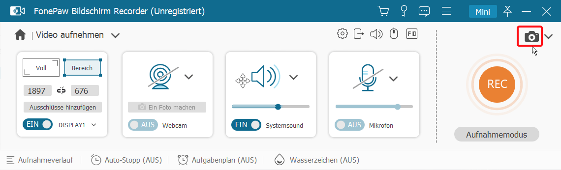 Screenshot starten mit Kamera-Symbol