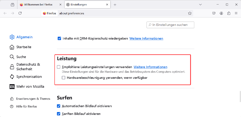 Option „Grafikbeschleunigung verwenden, wenn verfügbar“ deaktivieren