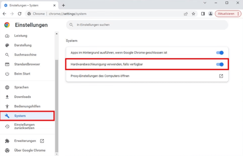 Hardwarebeschleunigung aktivieren