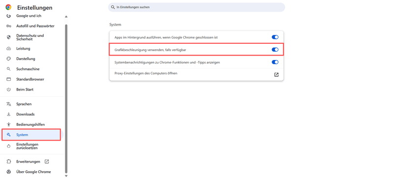 Hardwarebeschleunigung auf Chrome deaktivieren
