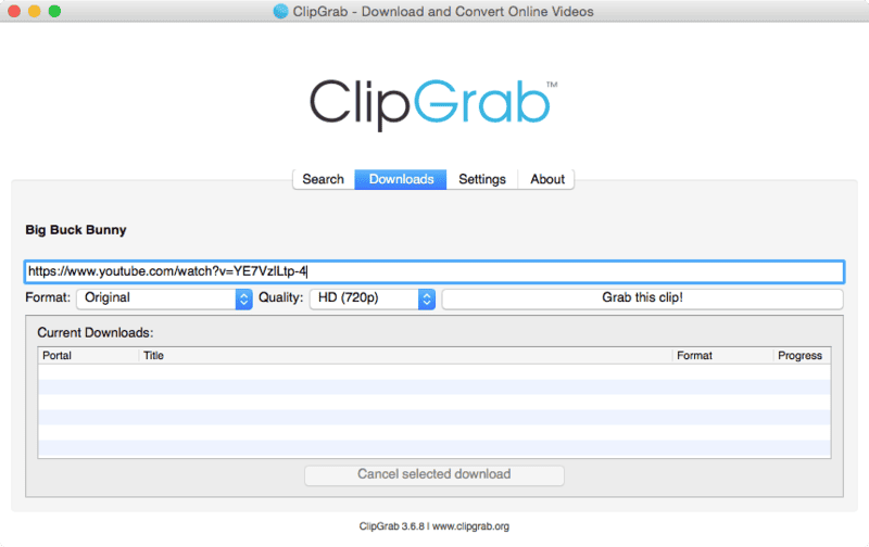 Hauptseite von ClipGrab