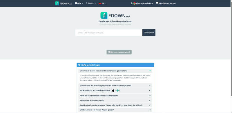 Hauptseite von FBDown.net Downloader
