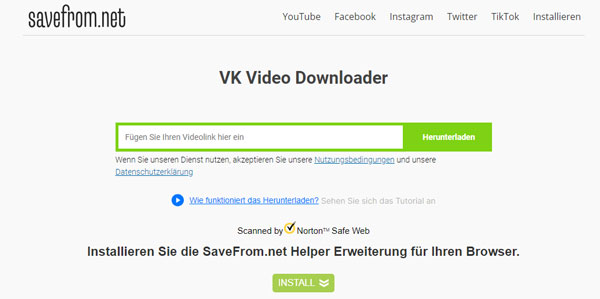 Hauptseite von SaveFrom.net