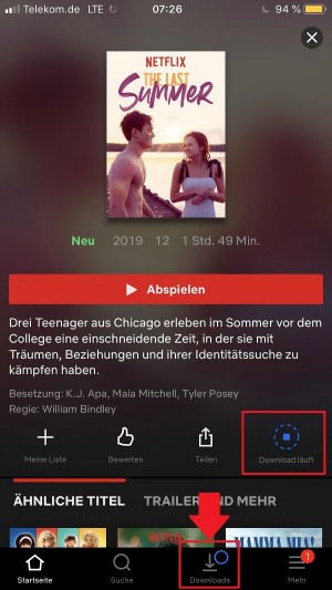Heruntergeladene Netflix Downloads zugreifen