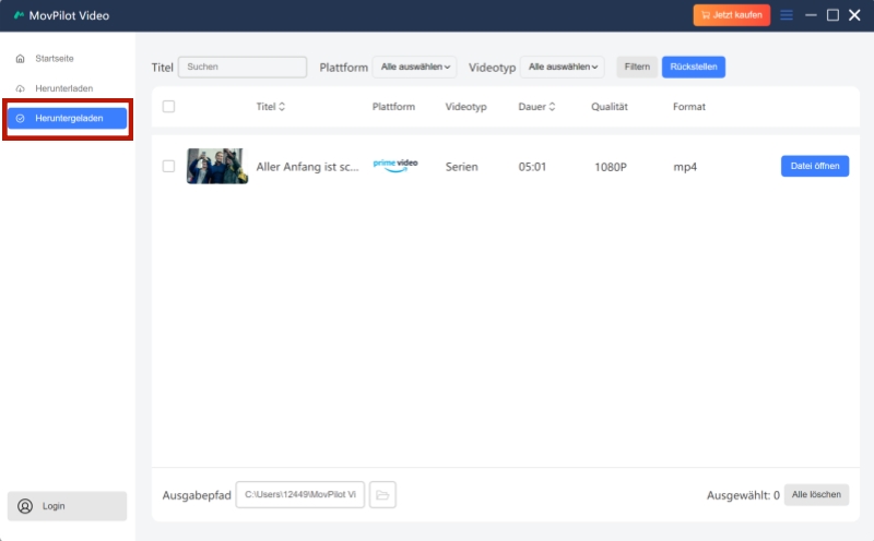 Heruntergeladene Videos in MovPilot finden