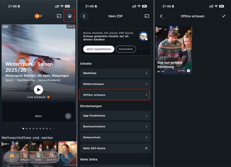 Heruntergeladenes ZDF Video in App anzeigen