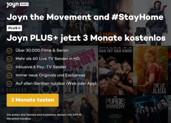 Joyn+ 3 Monate kostenlos