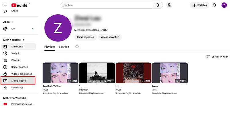 Klicken auf Meine Videos