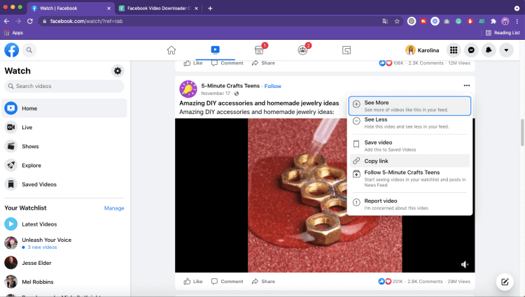 Link von Facebook-Video kopieren