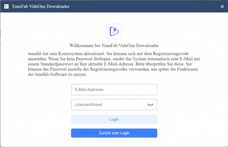   Lizenzschlüssel-Anmeldung