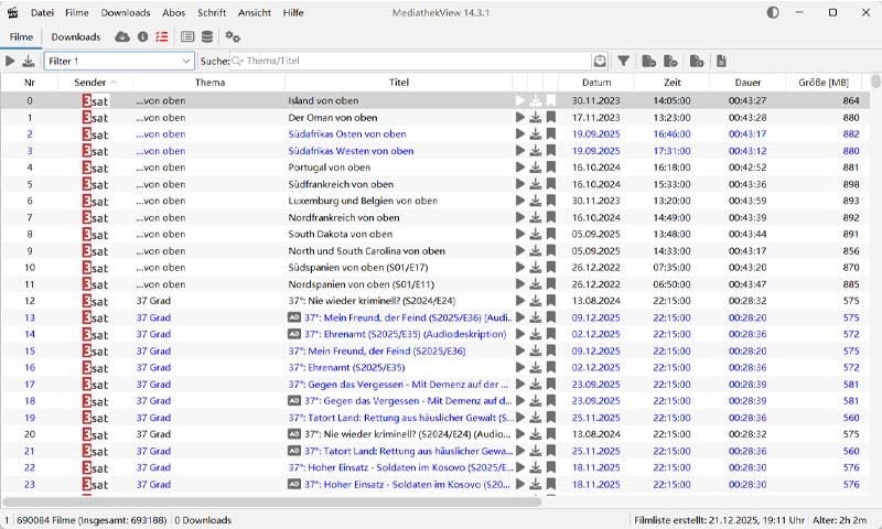 MediathekView Hauptseite