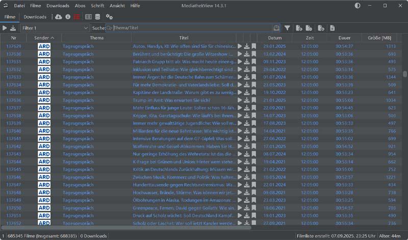 MediathekView Hauptseite