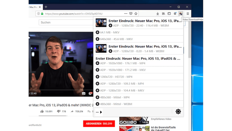 Mit DownloadHelper Videos downloaden