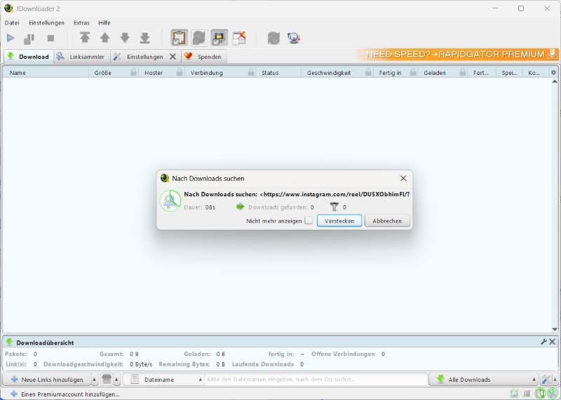 Die Hauptseite von JDownloader
