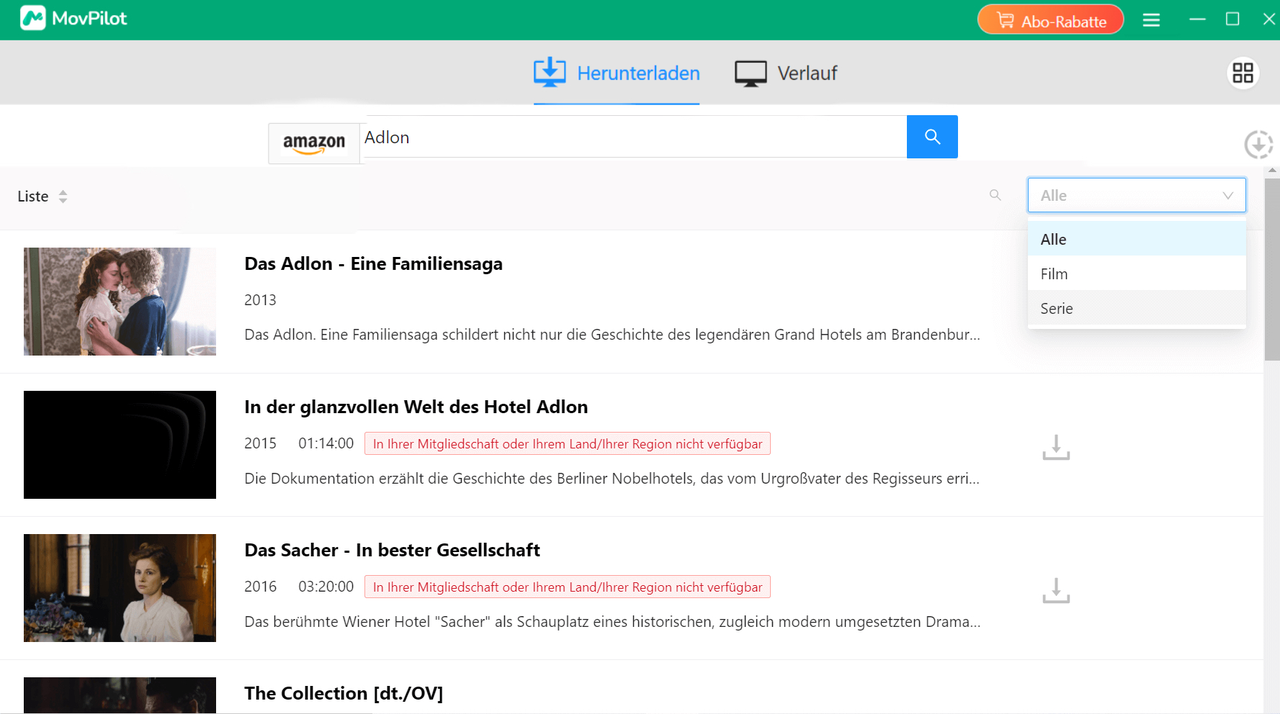 Nach Filme oder Serie suchen