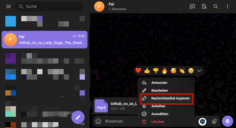 Nachrichtenlink kopieren in Telegram