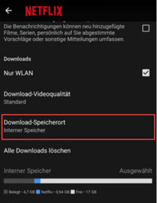 Netflix Download-Speicherort auf SD-Karte einstellen