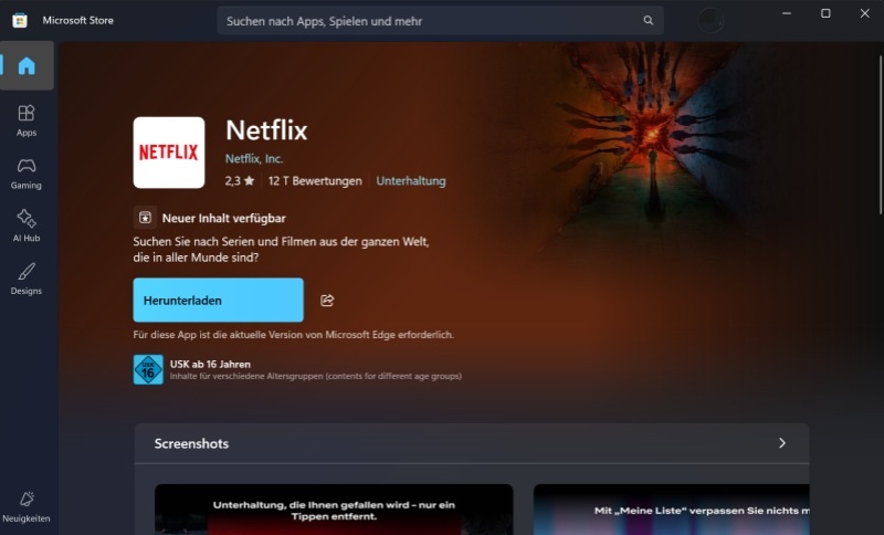 Netflix in Microsoft Store finden