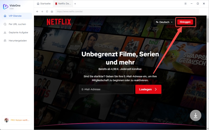 Bei Netflix in VideOne anmelden