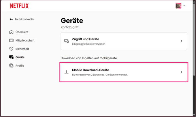 Netflix Mobile Download-Geräte