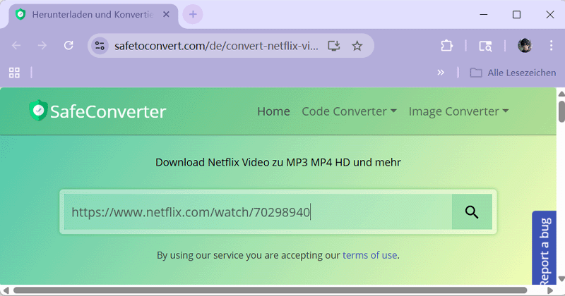 Netflix Video Link in das Suchfeld einfügen