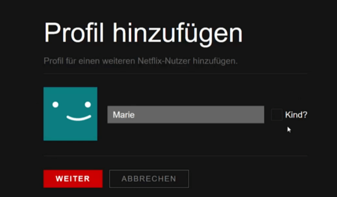 Neues Profil in Netflix hinzufügen