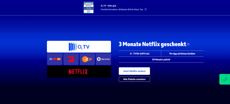 O2 Netflix-Angebotsseite