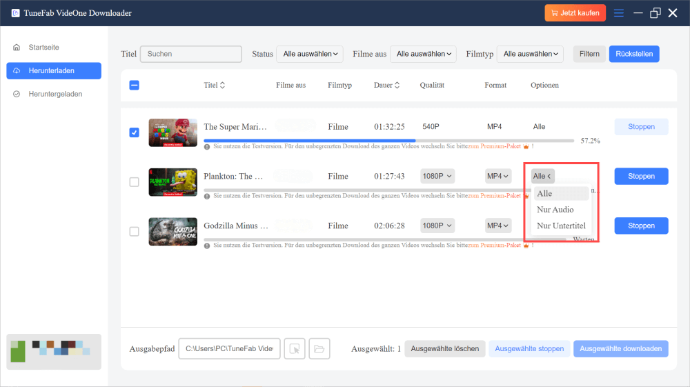  Nur-Audio-Dateien in TuneFab VideOne Downloader herunterladen