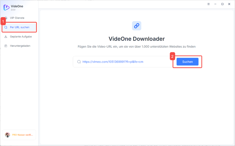 Per URL suchen auf dem VideOne Downloader