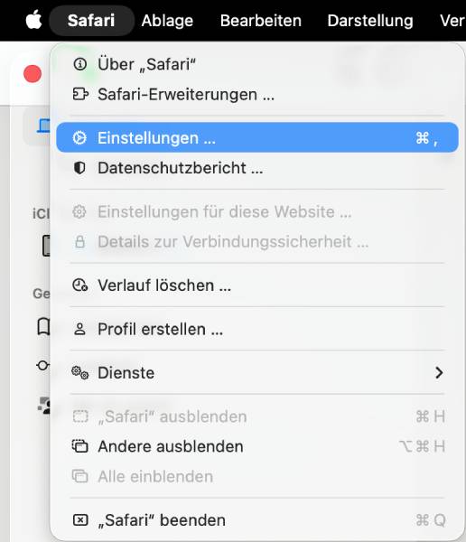 Safari Einstellungen anzeigen