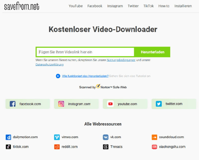 Die Webseite von SaveFrom im Browser besuchen