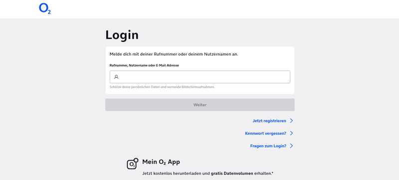 Sich mit O2-Konto anmelden