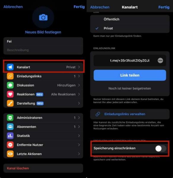 Speicherung einschränken in Telegram