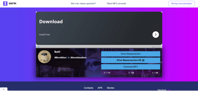 SSSTik Download-Option auswählen