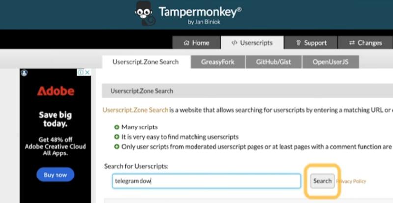 Telegram Downloader in Tampermonkey installieren