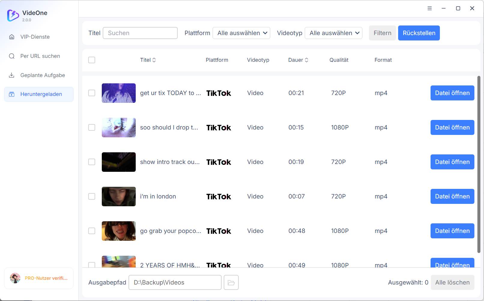Abgeschlossene TikTok-Downloads anzeigen