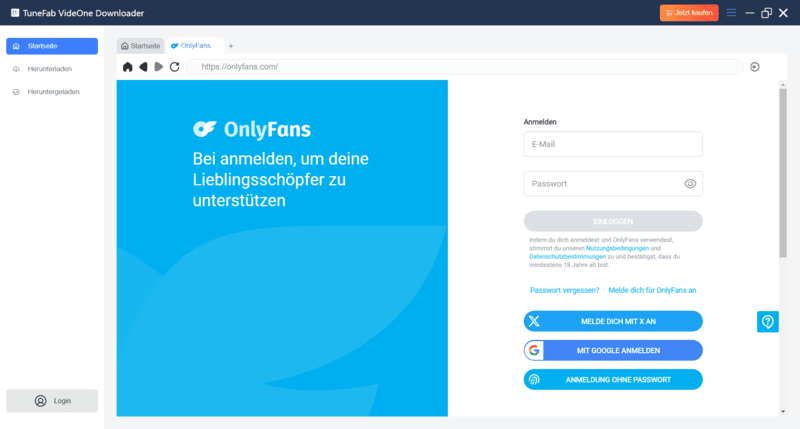 Bei OnlyFans im TuneFab Downloader anmelden