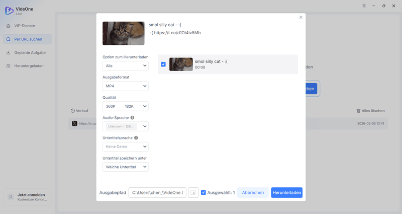 Twitter/X-Video mit VideOne downloaden
