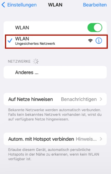 Ungesichertes Netzwerk in WLAN
