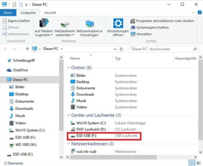 USB-Ordner in Windows PC finden